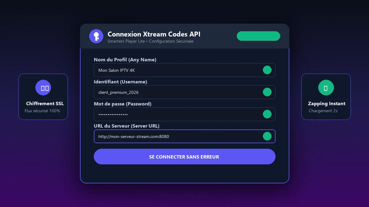 Illustration vectorielle moderne du formulaire de connexion et identifiants Smarters Player Lite
