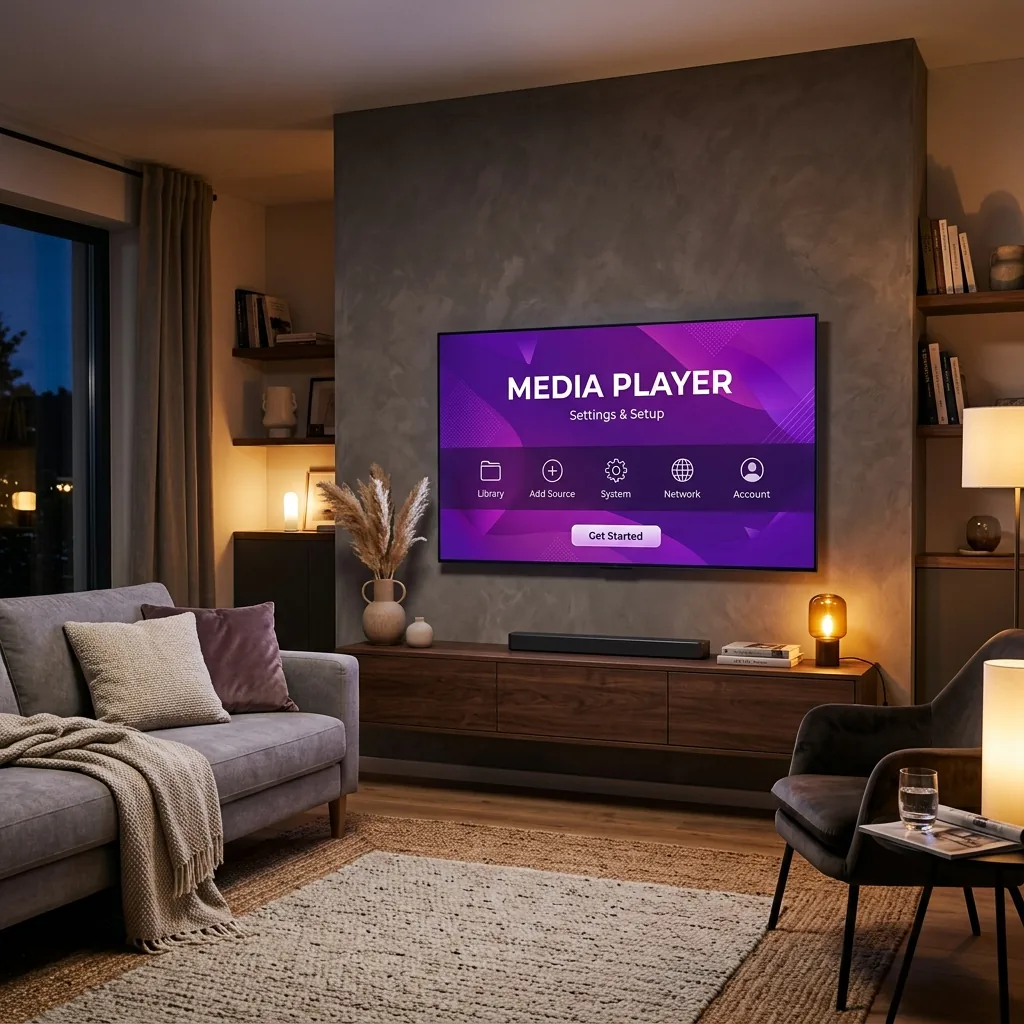 Interface Smarters Player Lite exécutée sur une Smart TV grand écran de salon